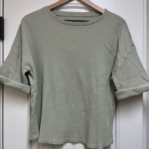 Waffle Knit 3/4 Sleeve Tee In Sage Green